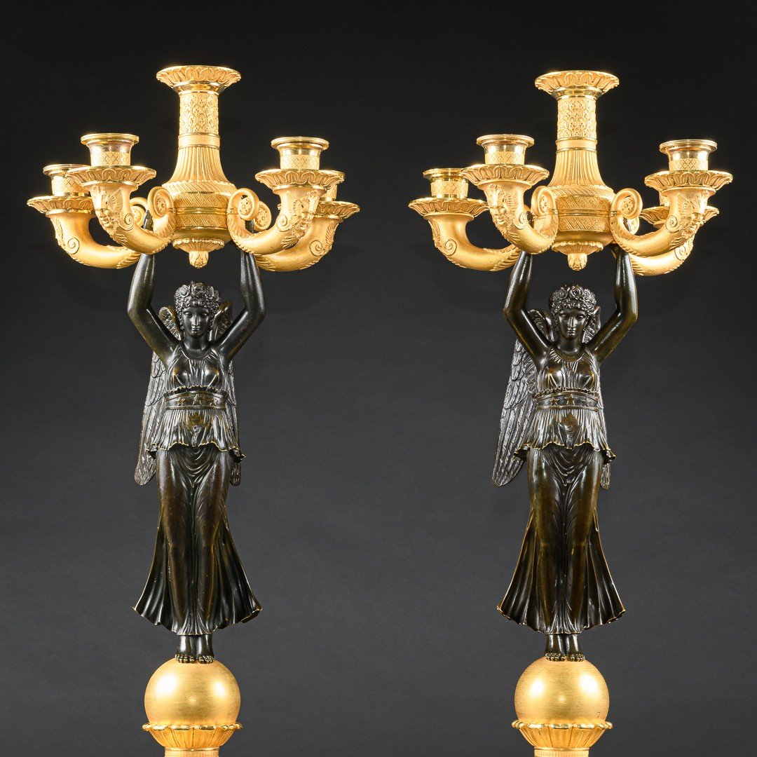 Attribué à André  Antoine Ravrio - Impressionnante Et Rare Paire De Candélabres Du Début De L’empire -photo-2