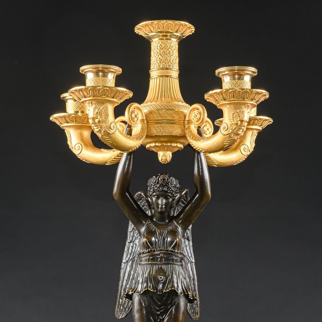 Attribué à André  Antoine Ravrio - Impressionnante Et Rare Paire De Candélabres Du Début De L’empire -photo-3