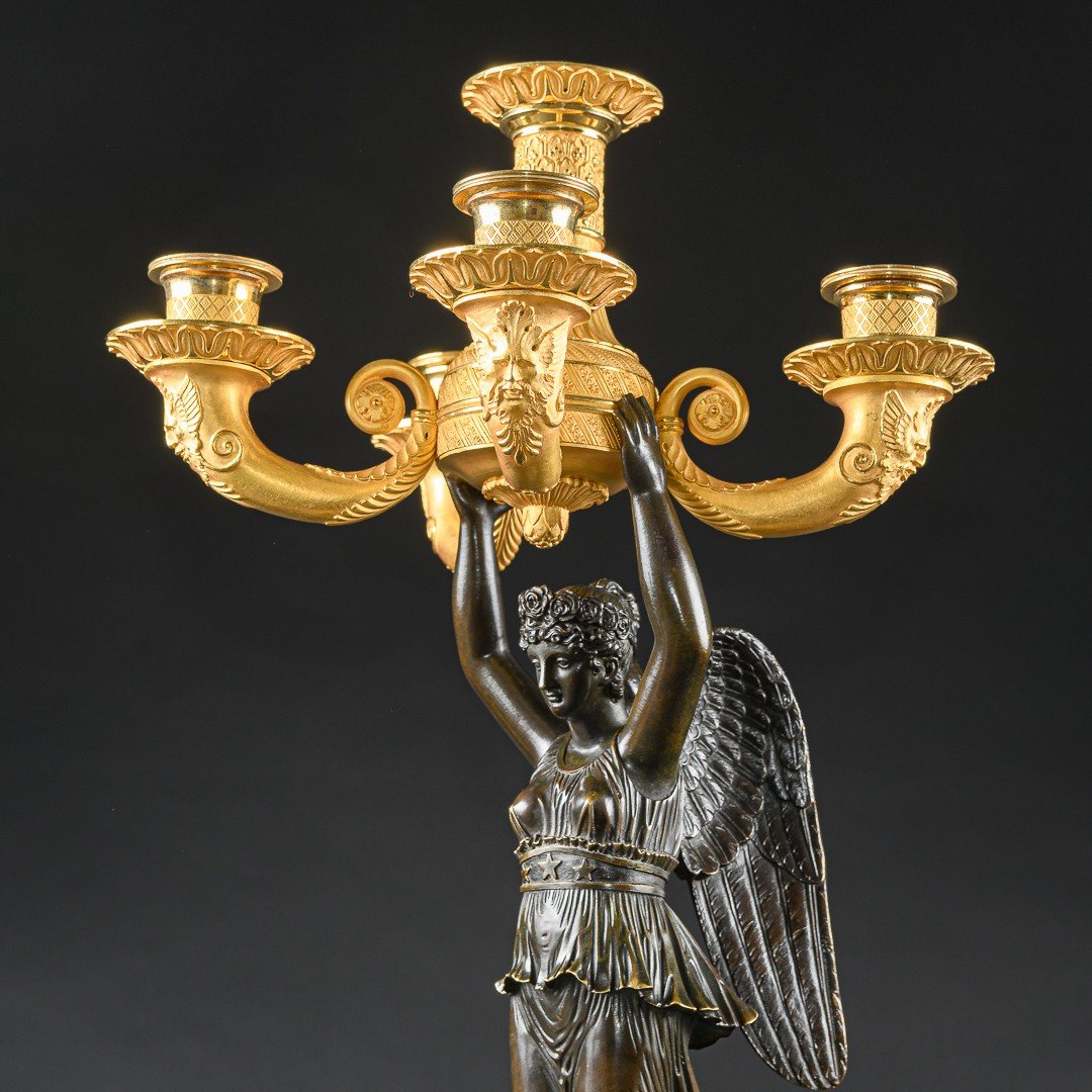 Attribué à André  Antoine Ravrio - Impressionnante Et Rare Paire De Candélabres Du Début De L’empire -photo-4