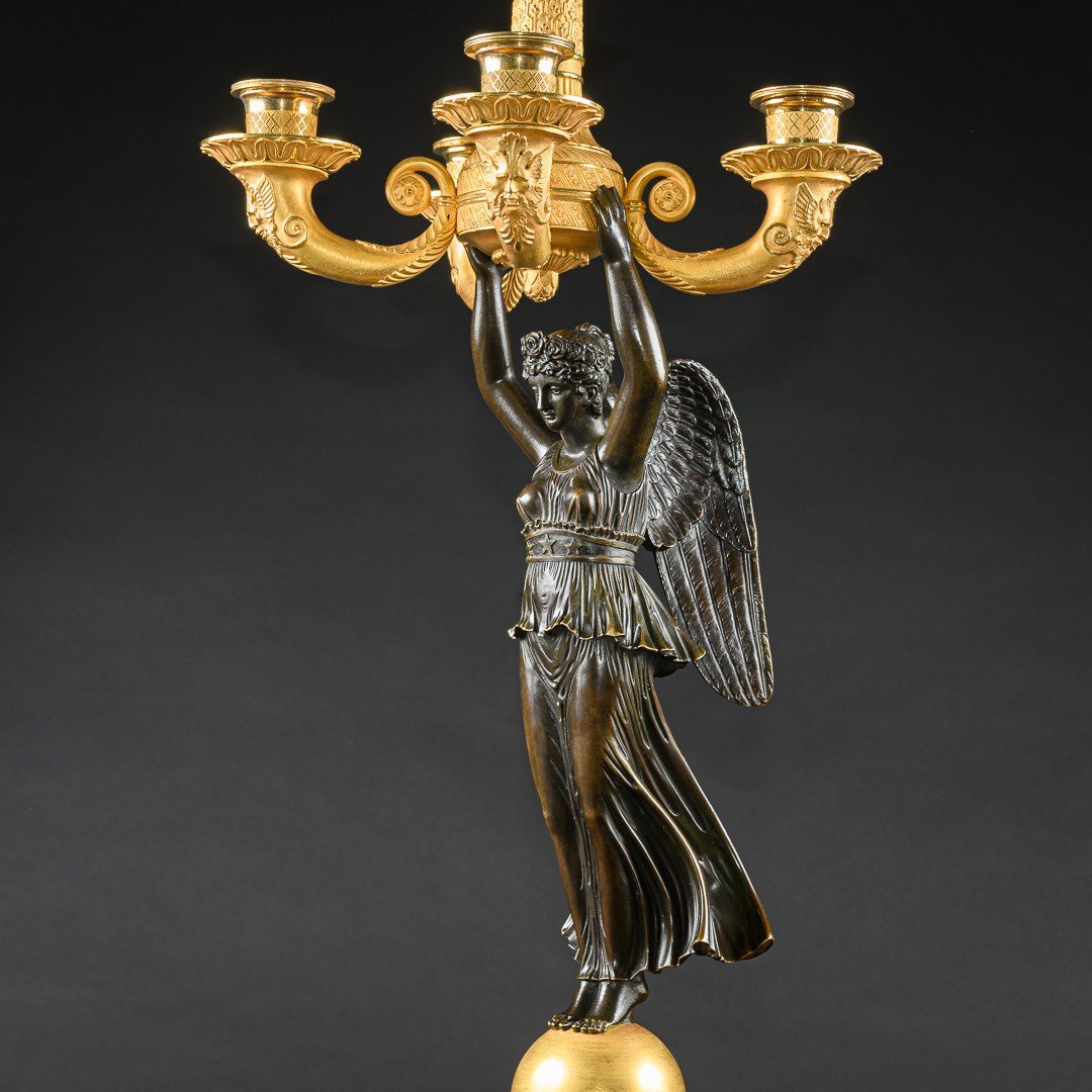 Attribué à André  Antoine Ravrio - Impressionnante Et Rare Paire De Candélabres Du Début De L’empire -photo-2