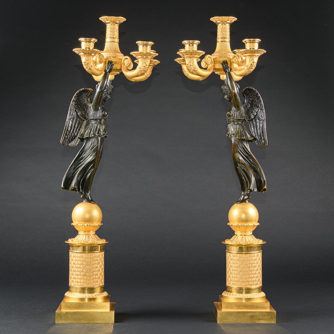 Attribué à André  Antoine Ravrio - Impressionnante Et Rare Paire De Candélabres Du Début De L’empire -photo-3