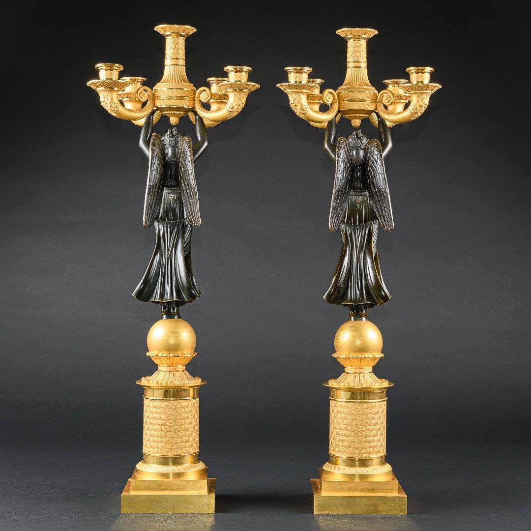 Attribué à André  Antoine Ravrio - Impressionnante Et Rare Paire De Candélabres Du Début De L’empire -photo-5