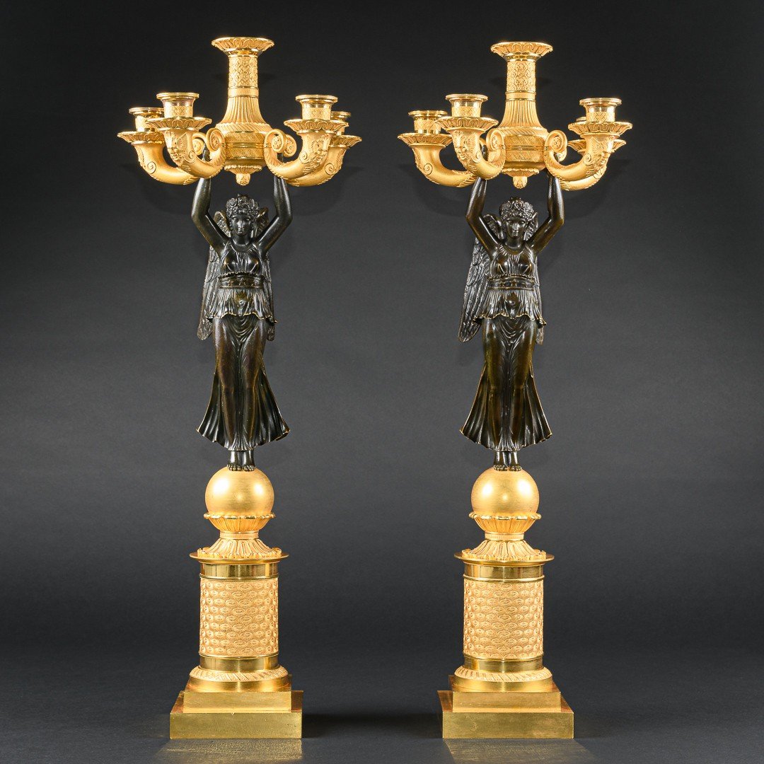 Attribué à André  Antoine Ravrio - Impressionnante Et Rare Paire De Candélabres Du Début De L’empire 
