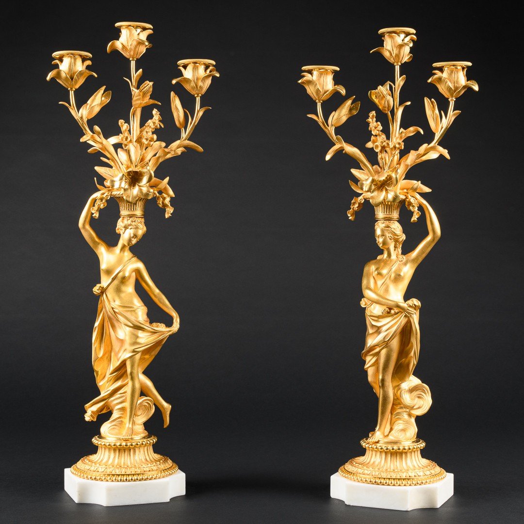 Importante Paire De Candélabres Louis XVI “aux Femmes” D’après Le Modèle De Falconet-photo-4