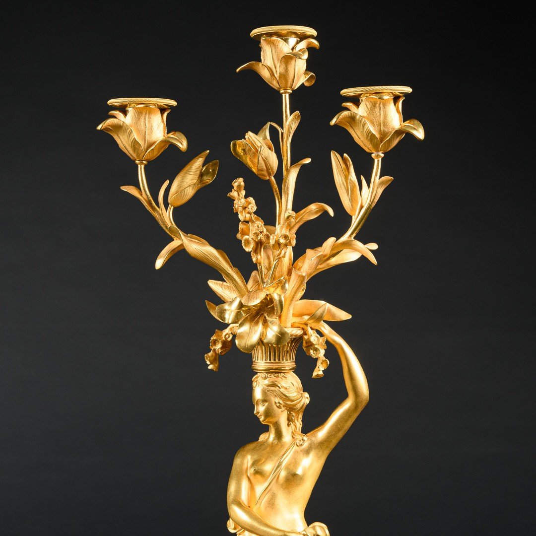 Importante Paire De Candélabres Louis XVI “aux Femmes” D’après Le Modèle De Falconet-photo-2