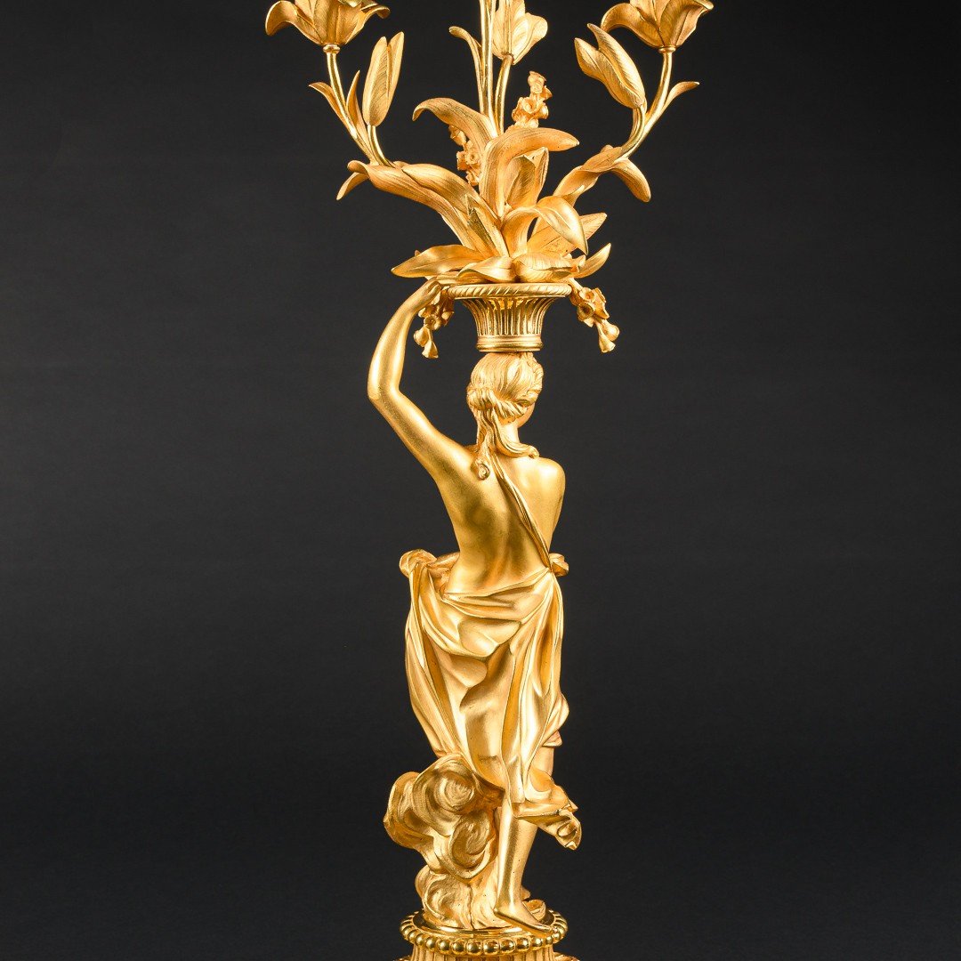 Importante Paire De Candélabres Louis XVI “aux Femmes” D’après Le Modèle De Falconet-photo-4