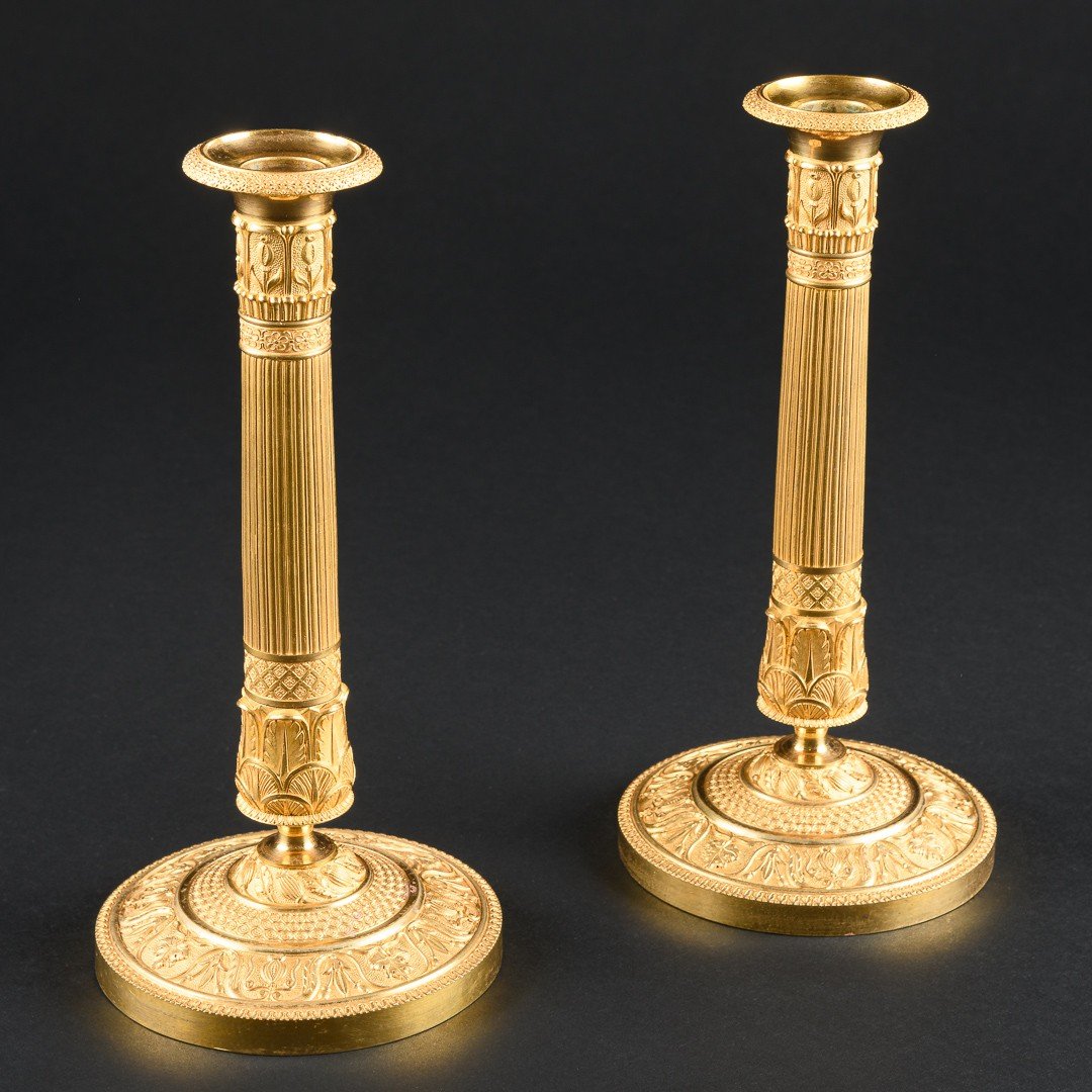 Gérard-jean Galle  - Pair Of Gilt Bronze French Empire Candlestick-photo-2