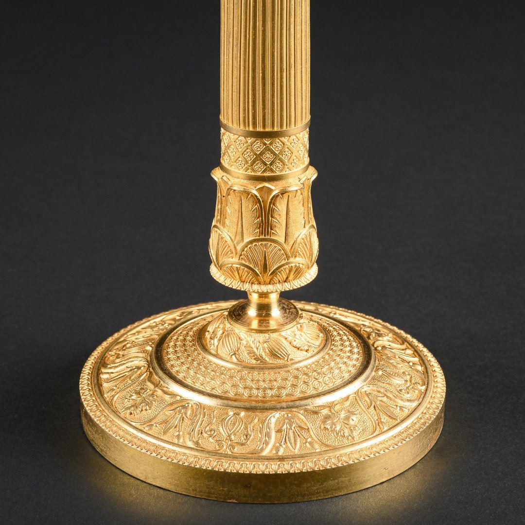 Gérard-jean Galle  - Pair Of Gilt Bronze French Empire Candlestick-photo-1