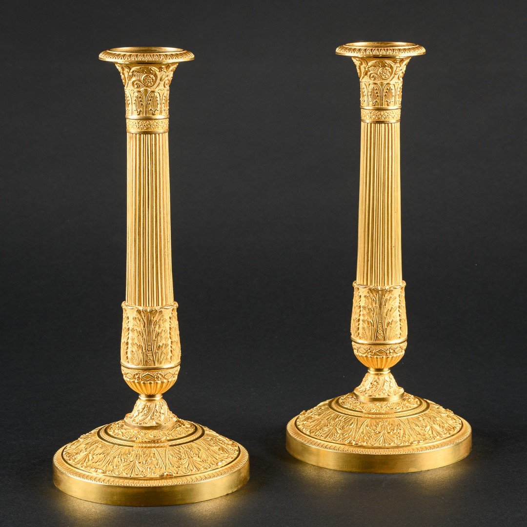 Signed Galle - Refined And Rare Pair Of French Empire Candlesticks-photo-3