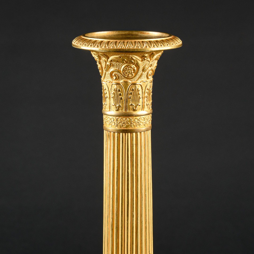 Signed Galle - Refined And Rare Pair Of French Empire Candlesticks-photo-4