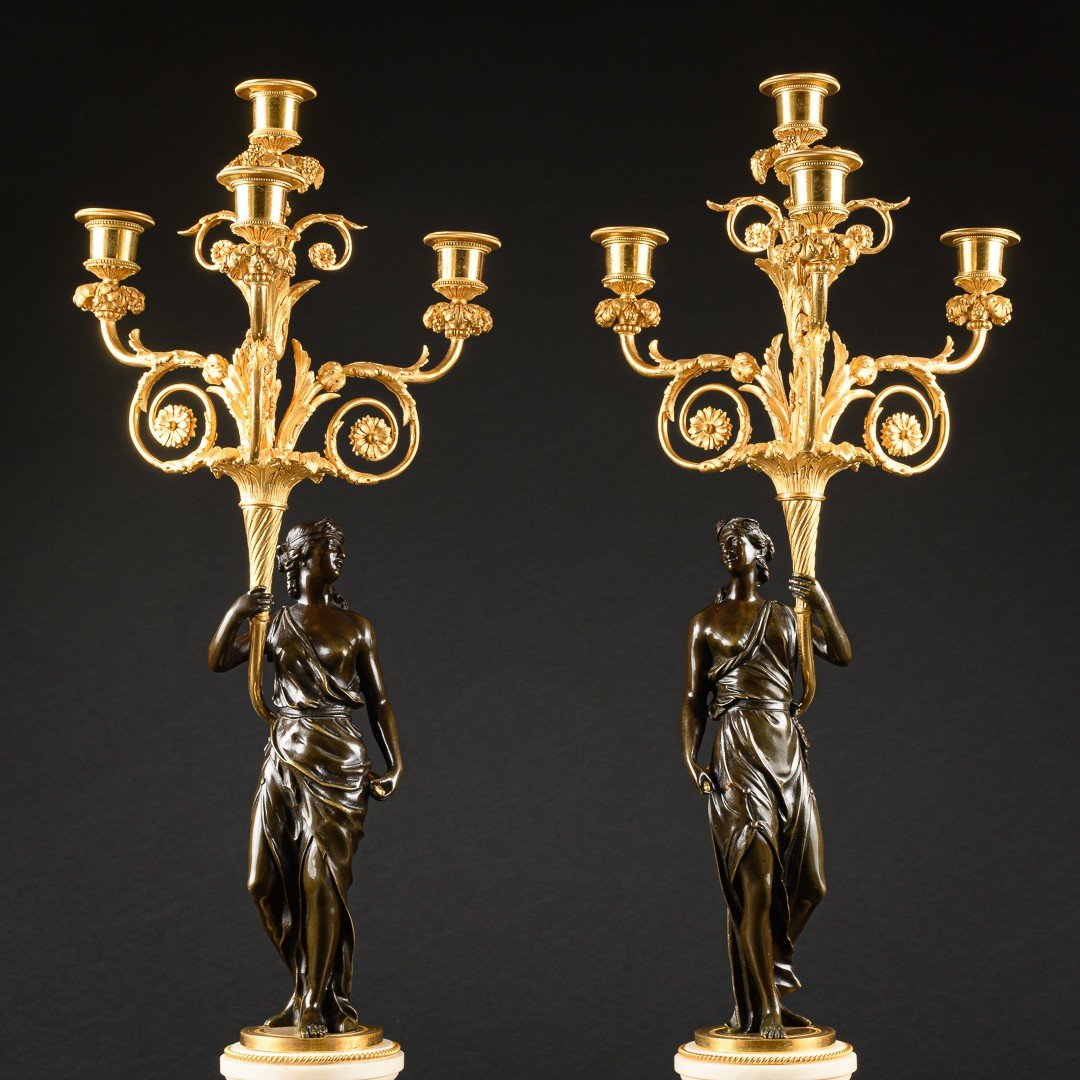 Importante Et Rare Paire De Candélabres d’Époque Directoire Du 18ème Siècle D’après Un Modèle De Falconet-photo-3