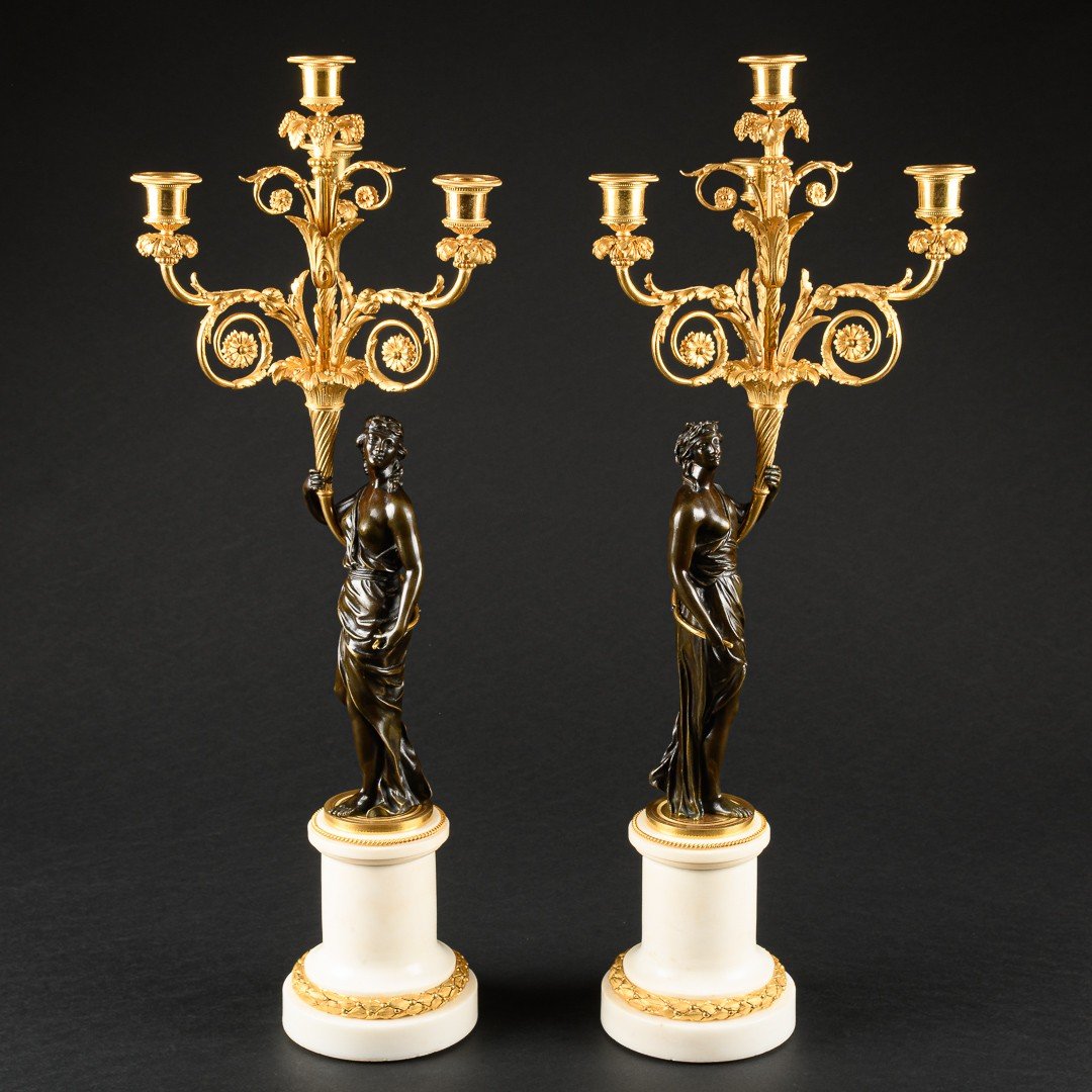 Importante Et Rare Paire De Candélabres d’Époque Directoire Du 18ème Siècle D’après Un Modèle De Falconet-photo-4