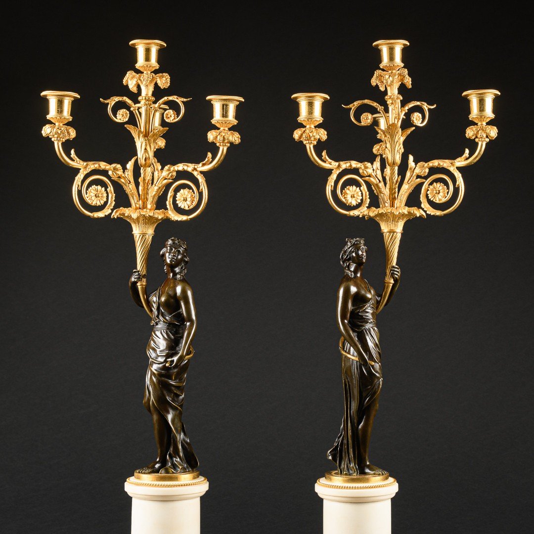 Importante Et Rare Paire De Candélabres d’Époque Directoire Du 18ème Siècle D’après Un Modèle De Falconet-photo-1