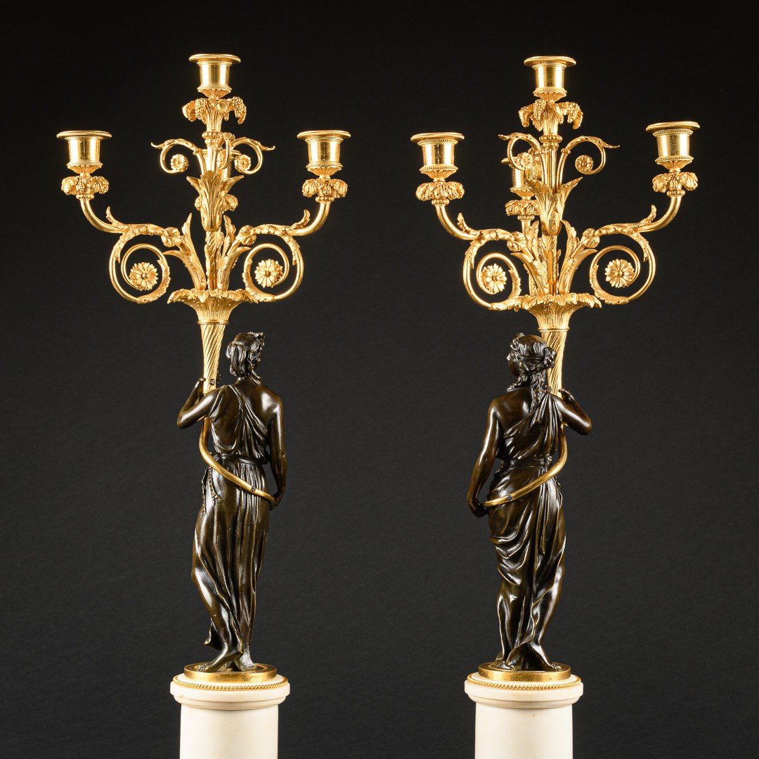 Importante Et Rare Paire De Candélabres d’Époque Directoire Du 18ème Siècle D’après Un Modèle De Falconet-photo-7