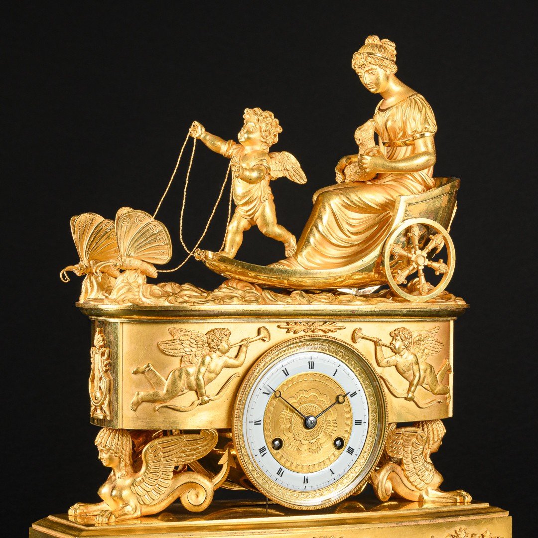 Pendule à Char Mythologique  d’Epoque Empire “Eros et Psyché”  -photo-2