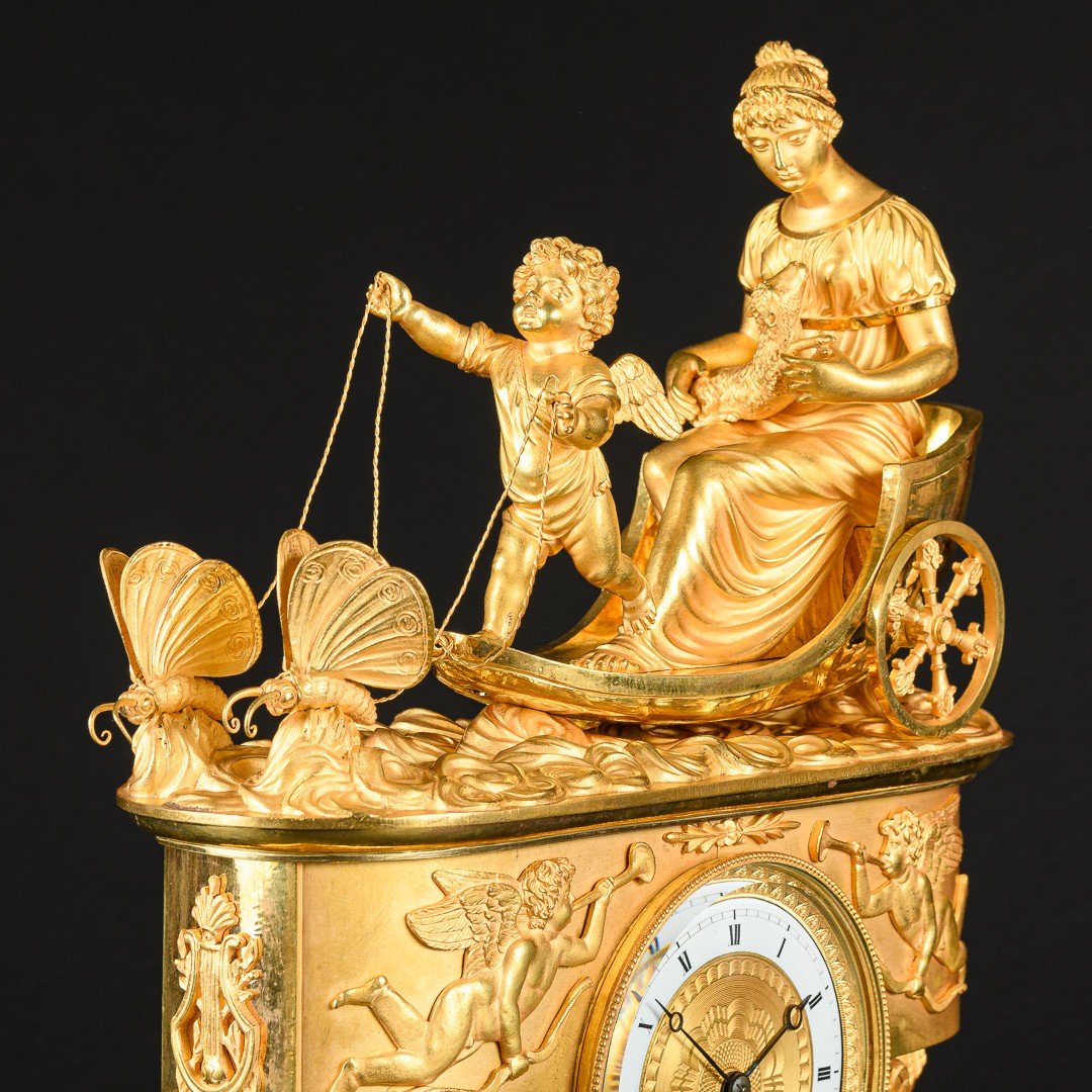 Pendule à Char Mythologique  d’Epoque Empire “Eros et Psyché”  -photo-3