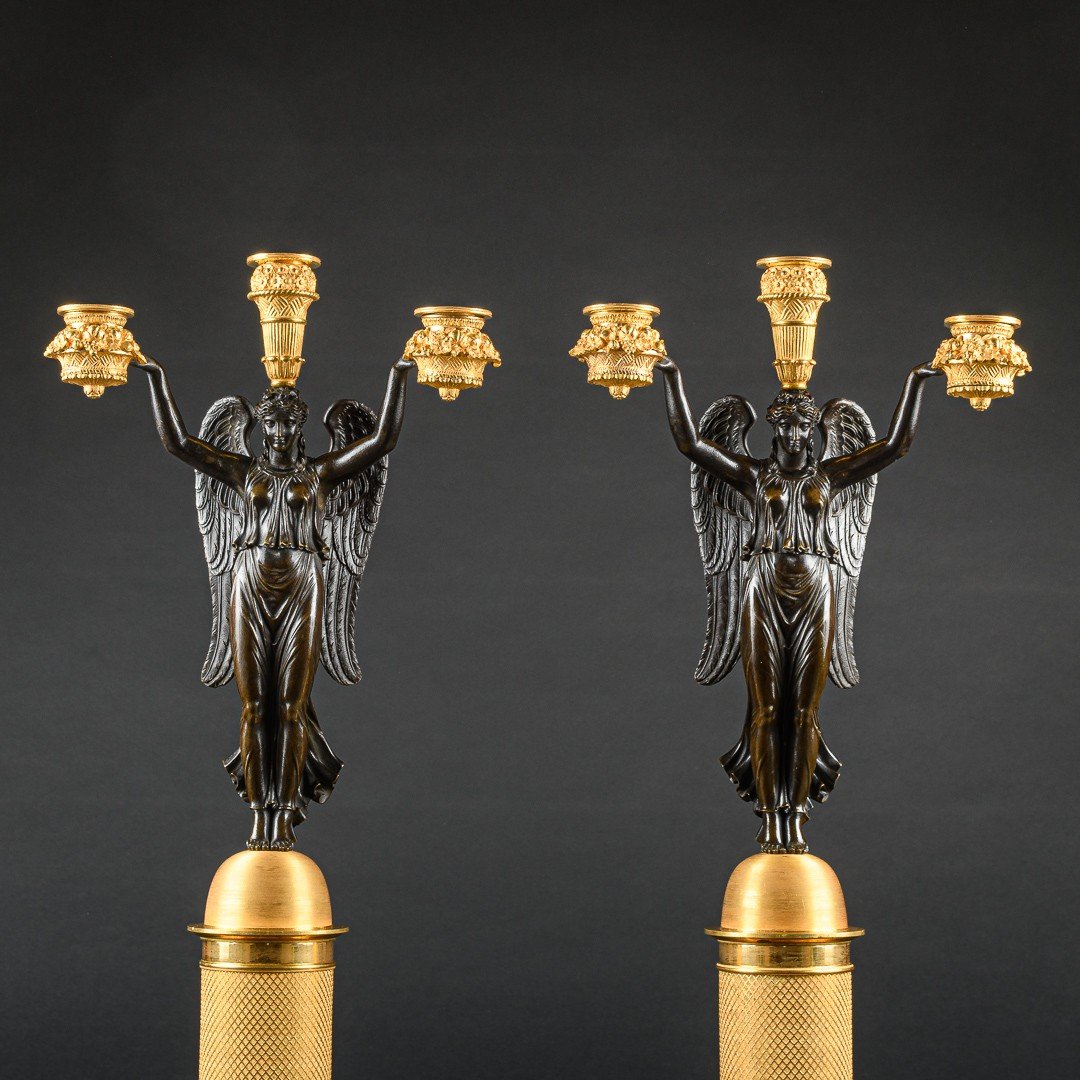 Pierre-philippe Thomire - Spectacular  Pair Of Empire Period Candelabra With Winged Victories Signed By Claude François Rabiat-photo-2