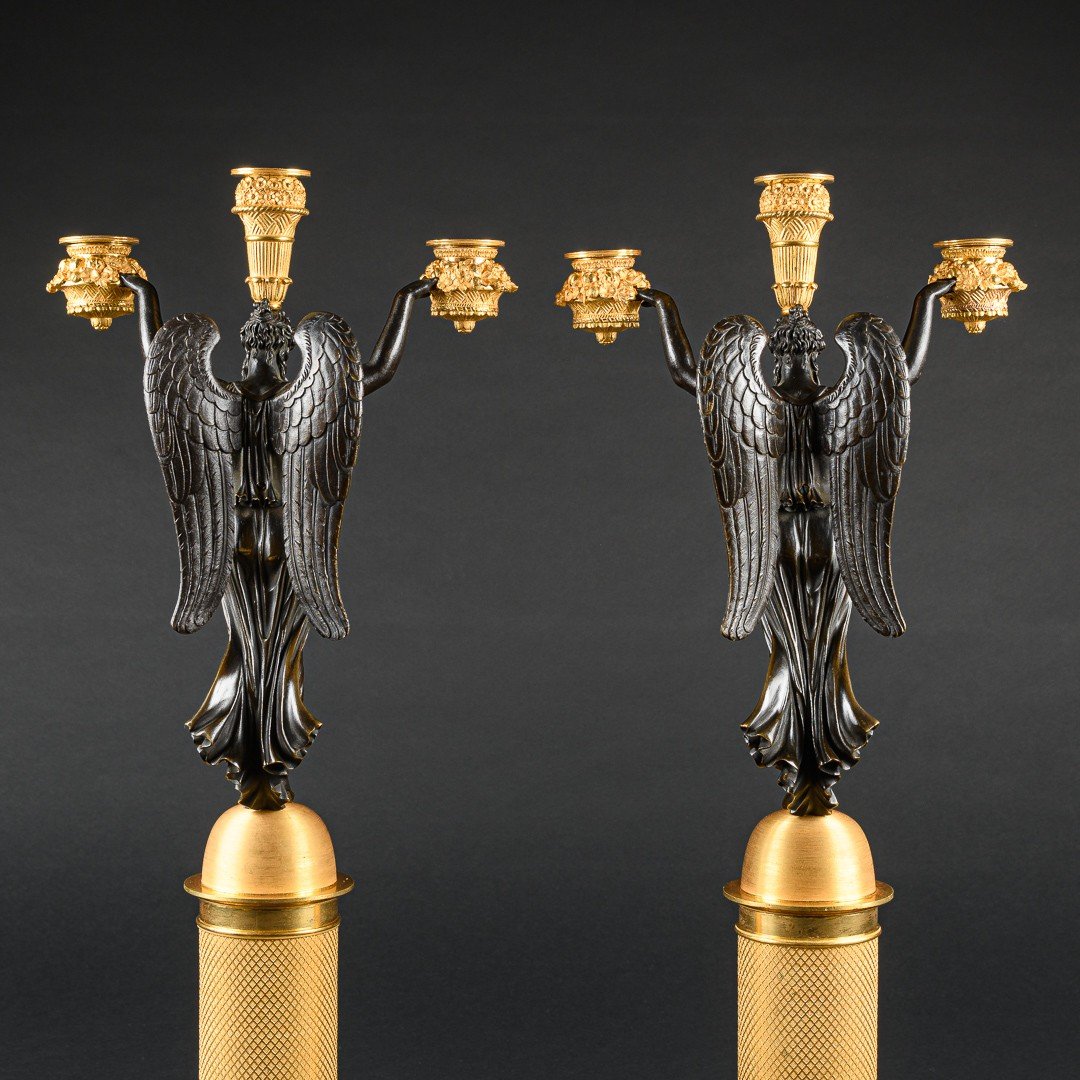 Pierre-philippe Thomire - Spectacular  Pair Of Empire Period Candelabra With Winged Victories Signed By Claude François Rabiat-photo-4