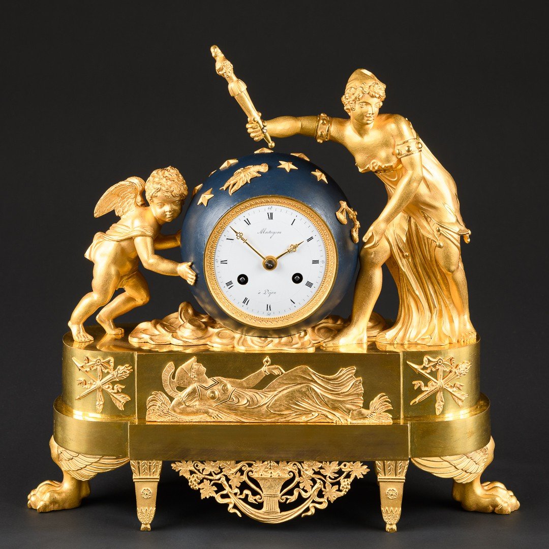Rare Pendule Allégorique Empire “ L’amour Qui Déplace Les Cieux ”