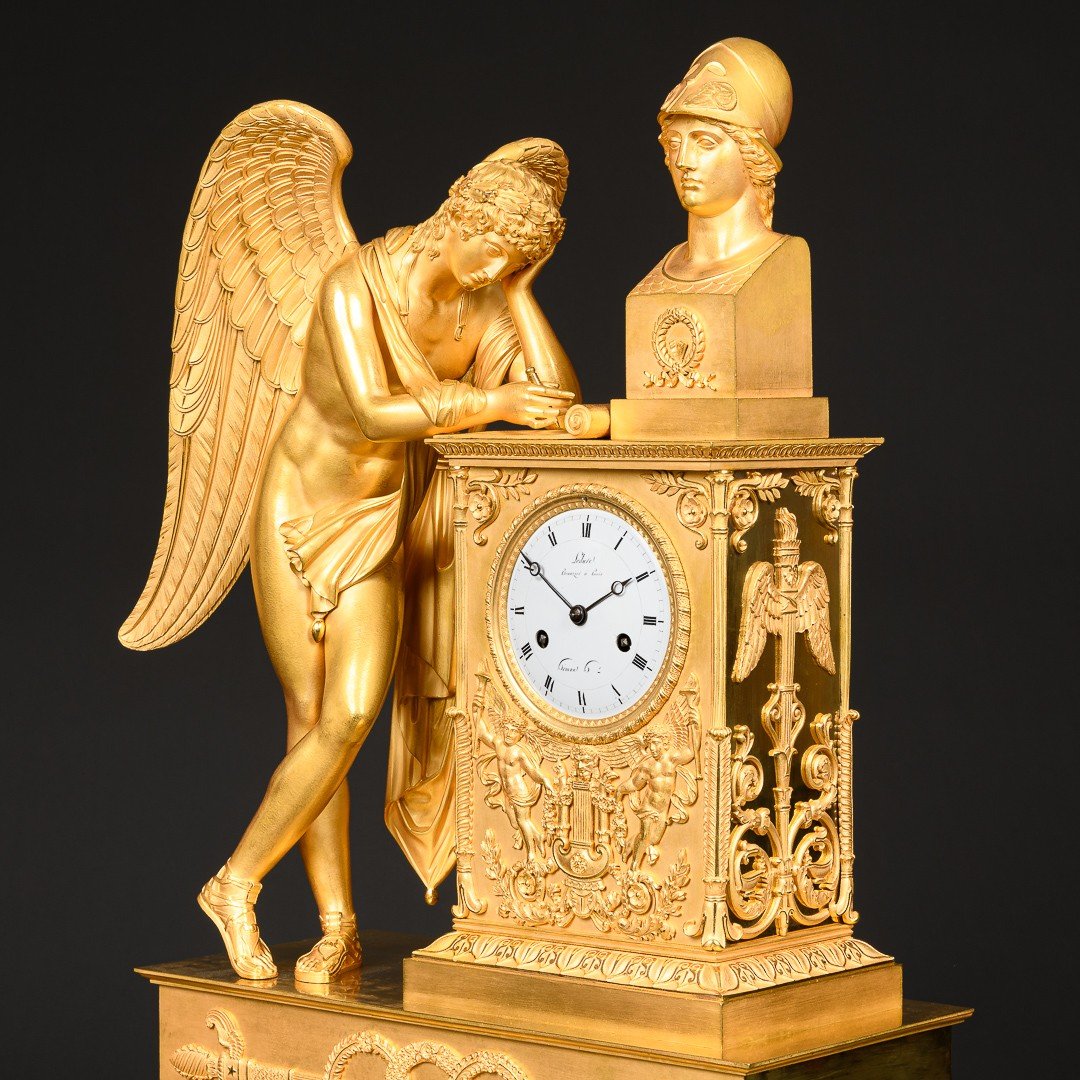 Signé Rabiat & Ledure  - Pendule Monumentale Empire “ Génie Inspiré D’athéna ”-photo-2