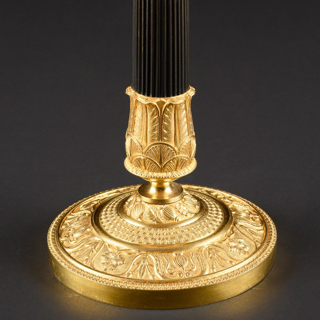 Signé Gérard -Jean Galle - Rare Paire De Bougeoirs Empire Raffinés-photo-3
