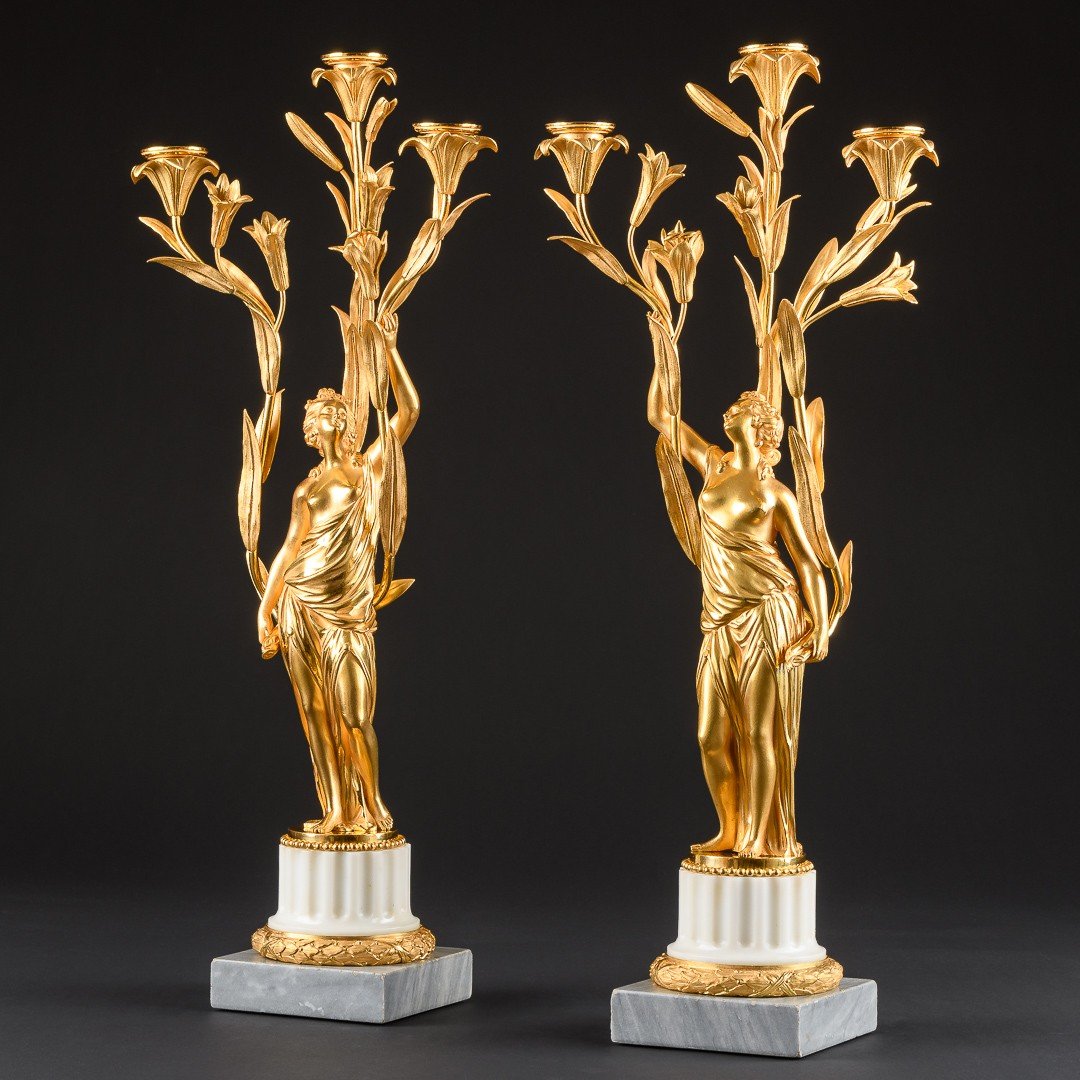 Exceptional Pair Of Louis XVI Candelabra “ Aux Femmes ” After Model By Falconet-photo-2