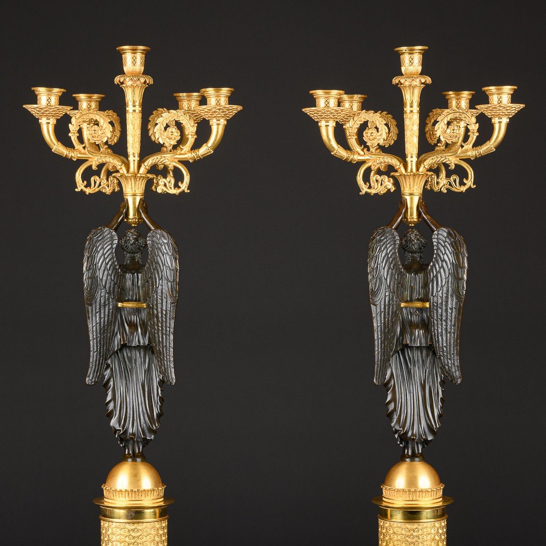 Spectacular Pair Of Empire Candelabra With Winged Victories -photo-5
