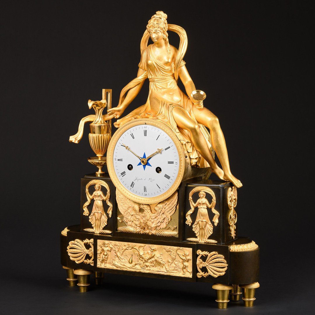   Époque Directoire (1795-1799) -  Pendule Mythologique Unique “ Hébé Échanson ” -photo-2