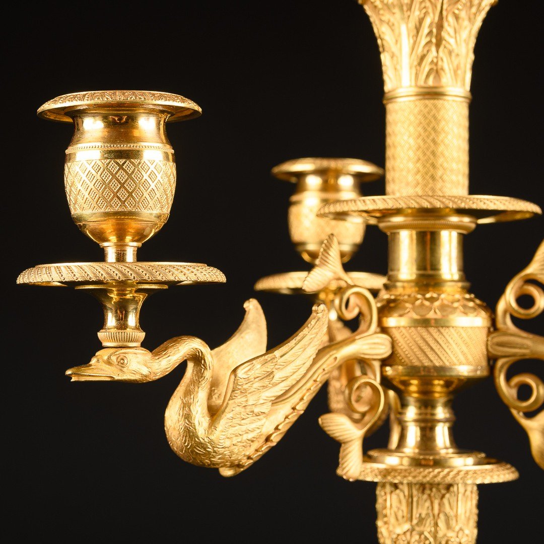 Claude Galle - Superb Pair Of Empire Period Candelabra With Female Figures And Swans-photo-1