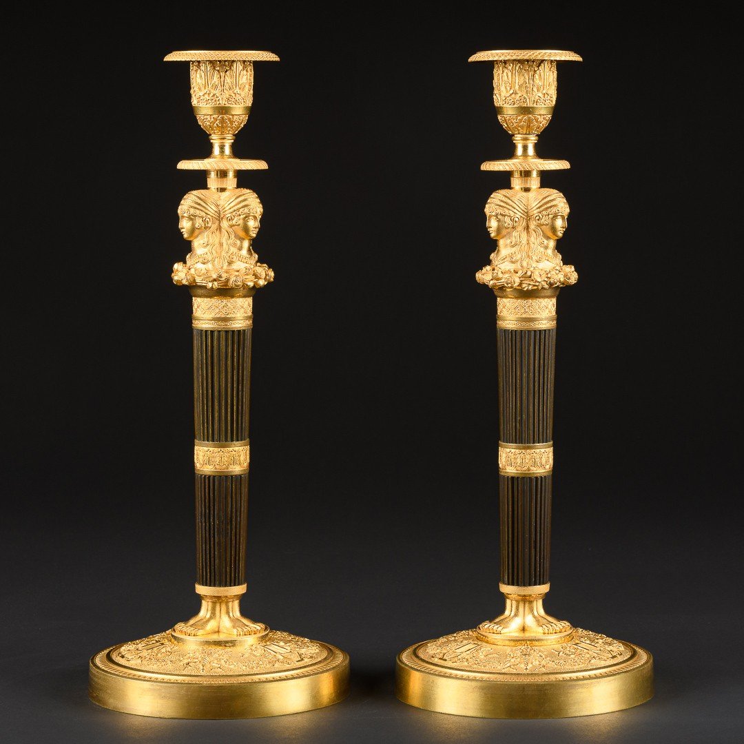 Claude Galle - Superb Pair Of Empire Period Candelabra With Female Figures And Swans-photo-2