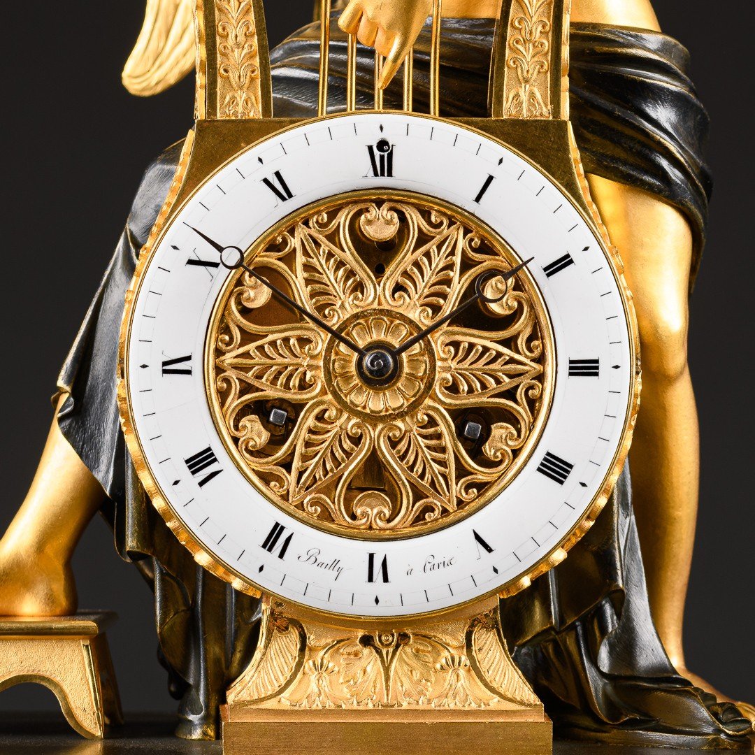 Attributed To Claude Galle  - Exquisite Empire Clock “ Eros Plucking His Lyre ” -photo-4