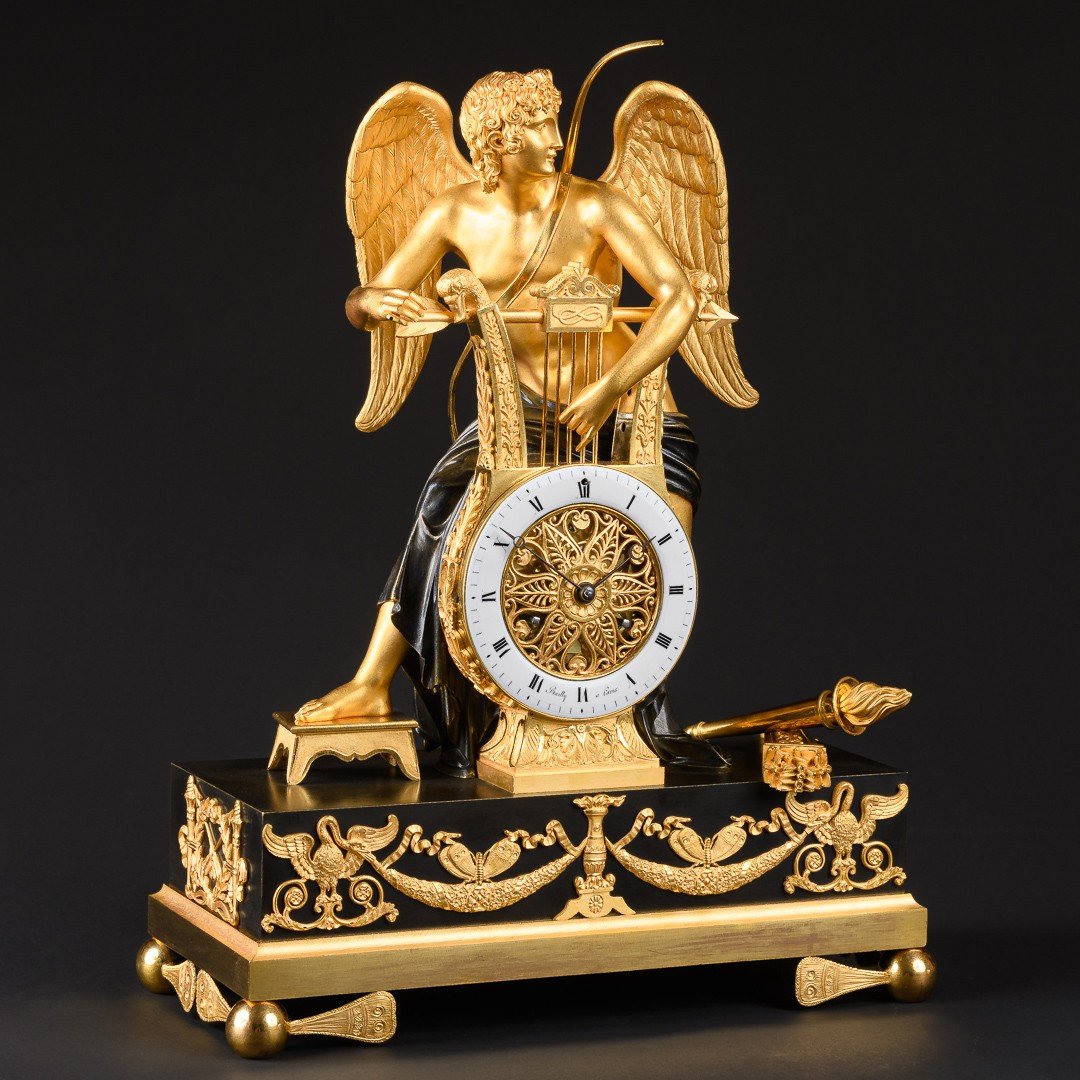 Attributed To Claude Galle  - Exquisite Empire Clock “ Eros Plucking His Lyre ” -photo-1
