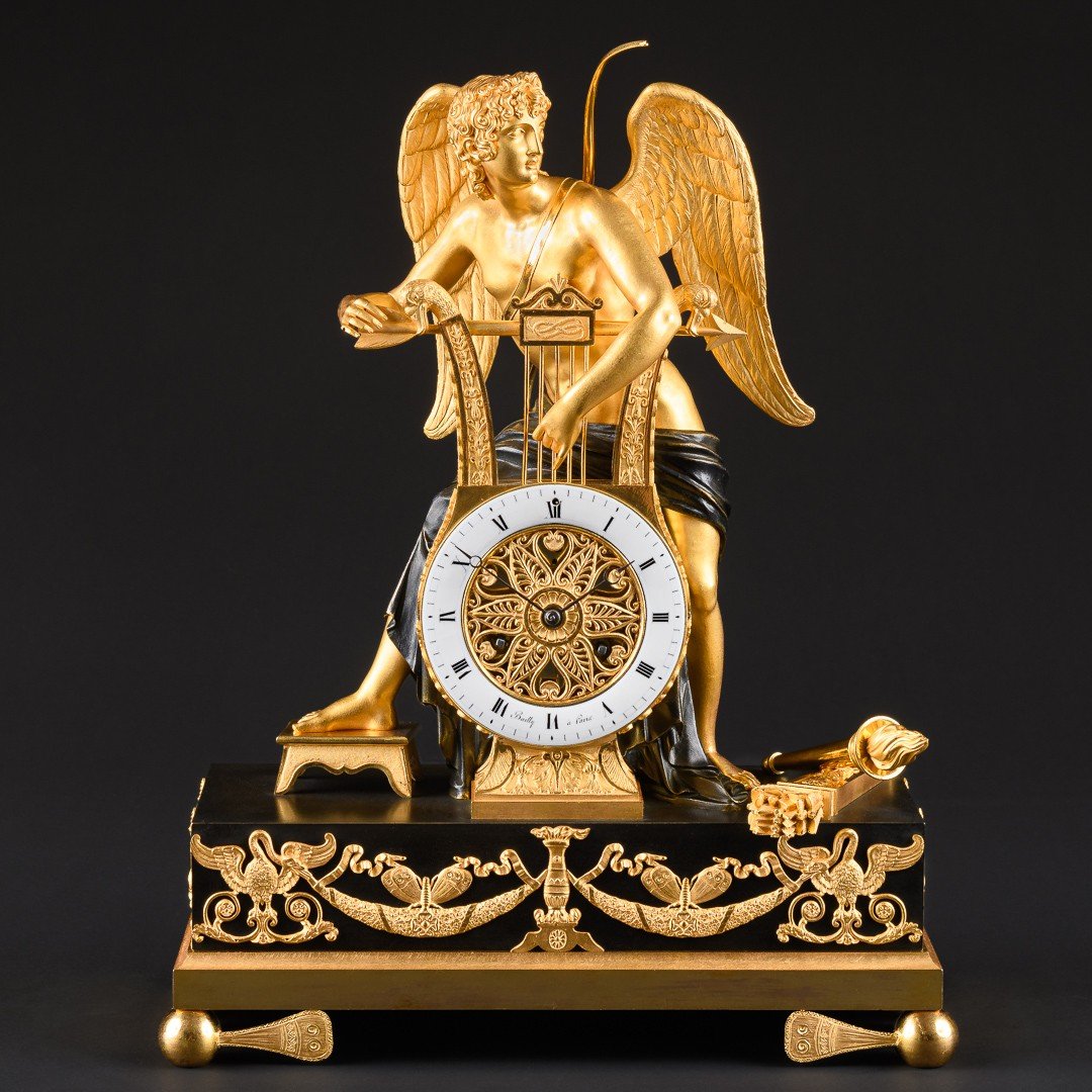 Attributed To Claude Galle  - Exquisite Empire Clock “ Eros Plucking His Lyre ” 