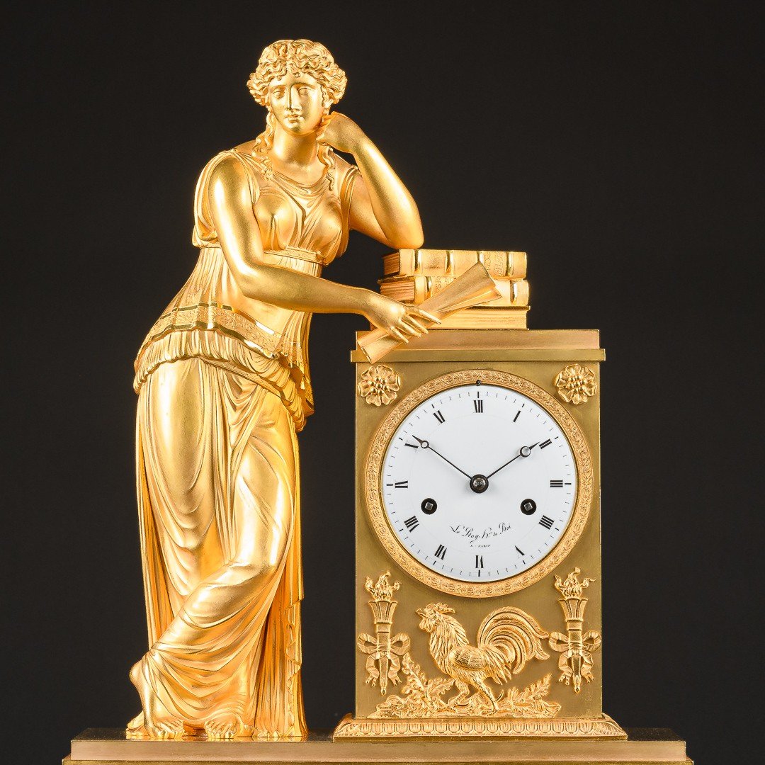 Attributed To  Pierre-victor Ledure - Monumental Empire Clock “ Allegory Of Study ”-photo-2