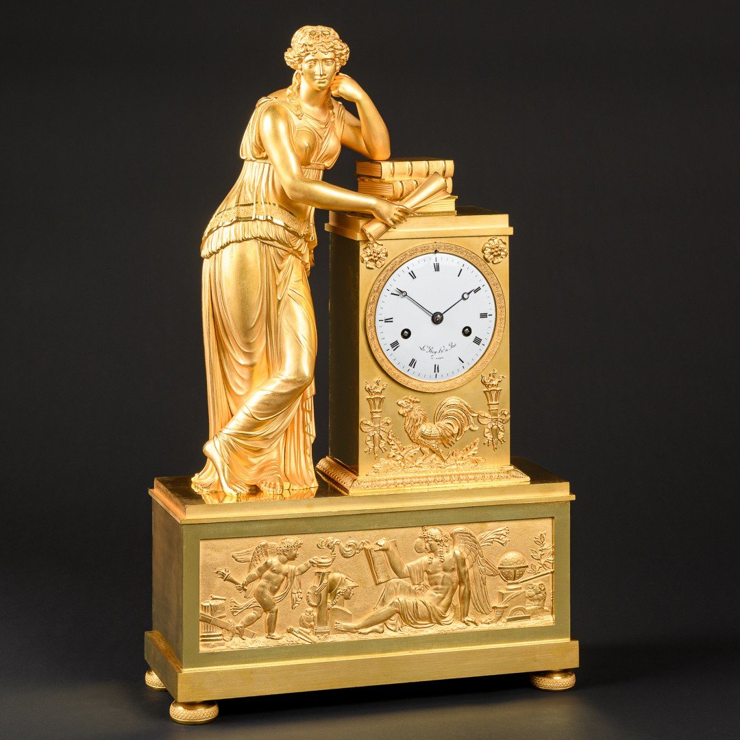 Attributed To  Pierre-victor Ledure - Monumental Empire Clock “ Allegory Of Study ”-photo-4