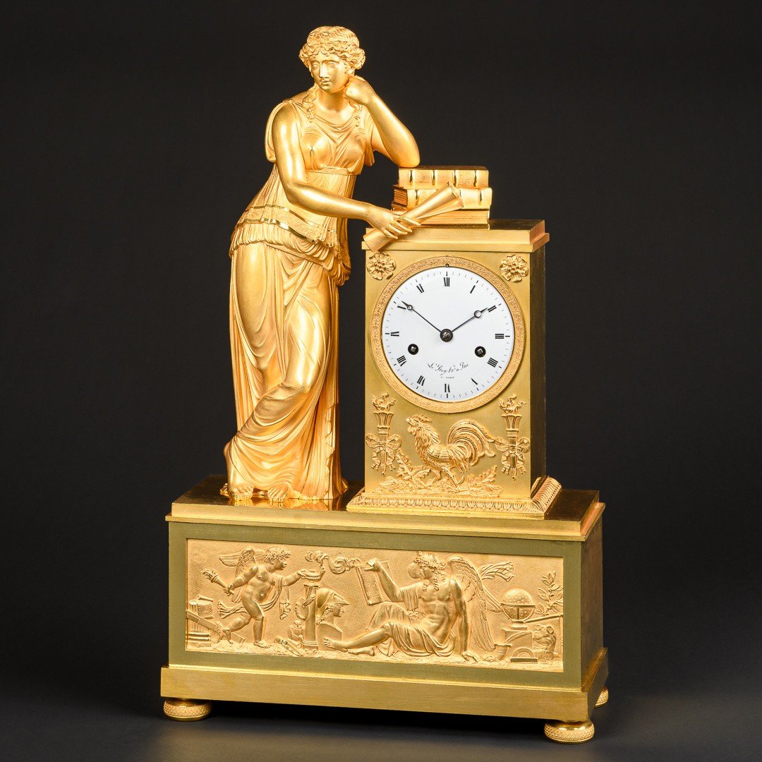 Attributed To  Pierre-victor Ledure - Monumental Empire Clock “ Allegory Of Study ”-photo-3