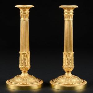 Louis - Isidore Choiselat - Sublime Pair Of Empire Candlesticks 