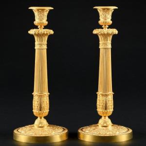 Gérard - Jean Galle - Exceptional  Large Pair Of Empire Candlesticks