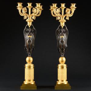 Pierre - Philippe Thomire - Spectacular Pair Of French Empire Candelabra With Victories 