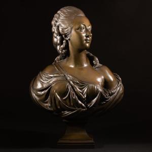 Impressive Large Bronze Bust Of Madame Du Barry Signed Augustin Pajou - High 71 Cm