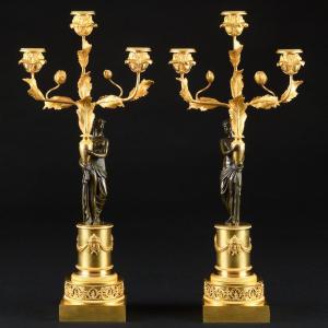 Superior Pair Of Late 18th Century Directory Period Candelabra “ Aux Pavots ”