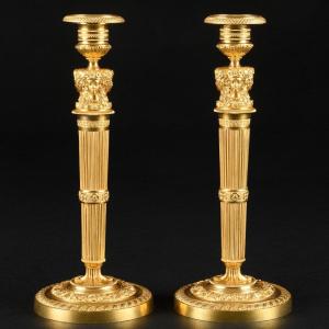 Claude Galle - Exquisite Pair Of Empire Candlesticks With Female Busts - Circa 1810