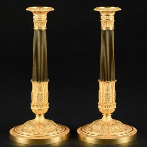 Louis - Isidore Choiselat - Large Pair Of French Empire Candlesticks 