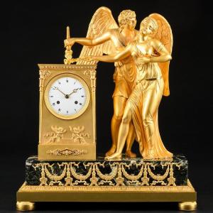  André - Antoine Ravrio - Extremely Rare Empire Mantel Clock “ Eros And Psyche ”