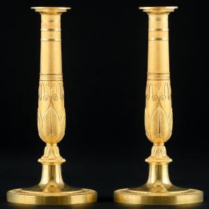 Louis - Isidore Choiselat - Rare Paire De Bougeoirs Empire - Vers 1810