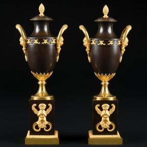 Rare Paire de cassolettes / bougeoirs à double usage d’époque Consulat (1799-1804)