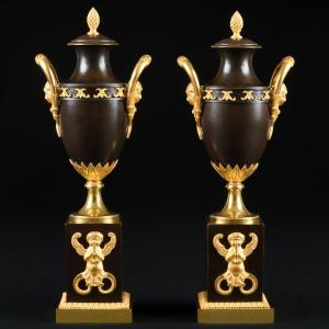 Rare Pair Of Consulat Period (1799-1804) Cassolettes / Candleholders For Double Use
