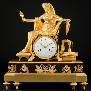 Pendule Empire exceptionnelle « Allégorie de la sagesse » avec Prudentia 
