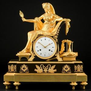 Pendule Empire exceptionnelle « Allégorie de la sagesse » avec Prudentia 
