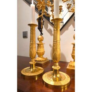 Louis - Isidore Choiselat - Grande Paire De Bougeoirs Empire - Vers 1810 